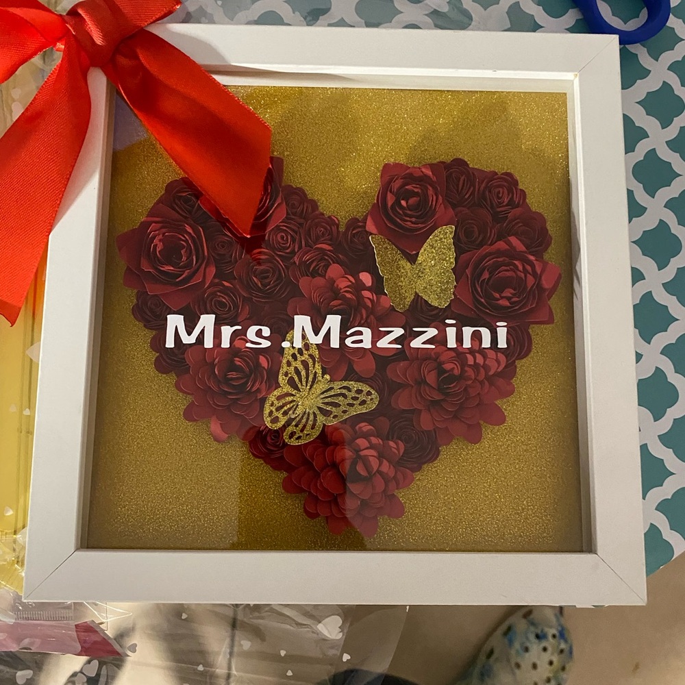 8 X 8 Red  Heart Shadow Box | Custom Text | Birthday Gift | Anniversary - Picture 3 of 8